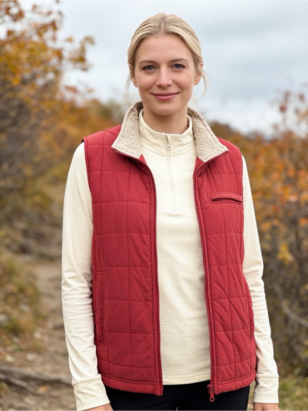 Nordstrom Red Quilted Sherpa Lined Puffer Vest Full Zip Size Large